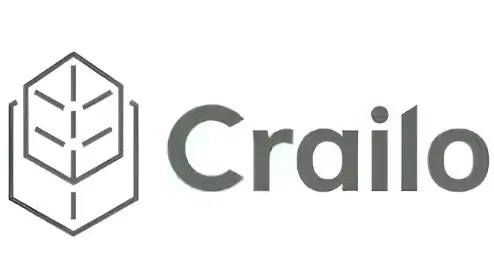 Logo van crailo met een gestileerd zeshoekig ontwerp naast het woord "crailo" in strakke, moderne typografie.