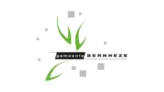 Logo van gemeente bernheze met gestileerde groene scheuten en grijze vierkanten rond de tekst "gemeente bernheze.