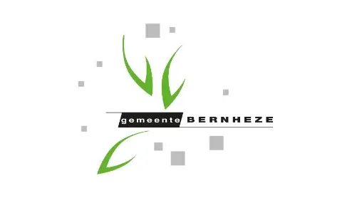 Logo van gemeente bernheze met gestileerde groene scheuten en grijze vierkanten rond de tekst "gemeente bernheze.