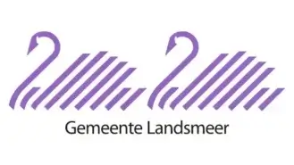 Logo van gemeente landsmeer met twee gestileerde paarse vraagtekens met horizontale strepen.