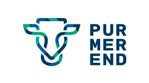 Logo van purmerend met een gestileerde groene en blauwe stierenkop naast de merknaam in vet, schreefloos lettertype.