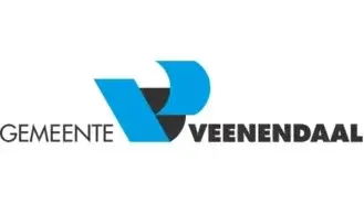 Logo van de gemeente veenendaal met een gestileerde blauwe 'v' naast het woord "gemeente veenendaal" in grijs.