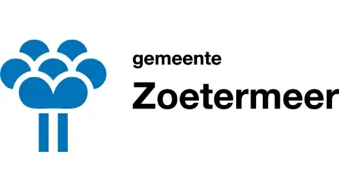 Logo van gemeente zoetermeer met een gestileerd blauw boompictogram boven de tekst "gemeente zoetermeer" in grijs.
