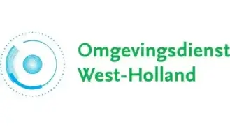 Logo van Omgevingsdienst West-Holland met gestileerde blauwe vingerafdruk en naam in groene tekst.