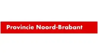 Rode banner met witte tekst met de tekst "provincie noord-brabant" in hoofdletters.
