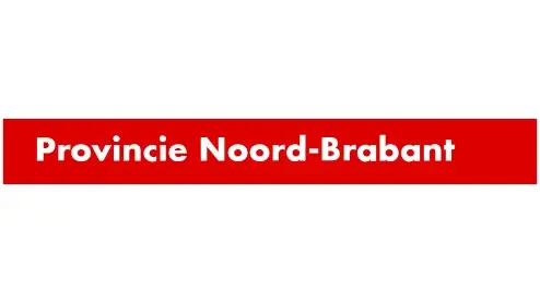 Rode banner met witte tekst met de tekst "provincie noord-brabant" in hoofdletters.