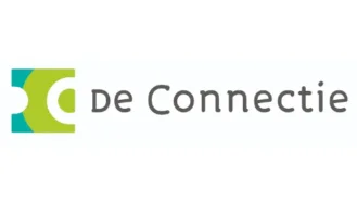 Logo van "De Connectie" met een gestileerd groen en blauw rond pictogram naast de bedrijfsnaam in grijze tekst.