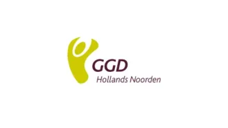 Logo van GGD Hollands Noorden, met een gestileerde gele figuur met uitgestrekte armen naast de tekst "GGD" in vet en "Hollands Noorden" in kleiner lettertype.