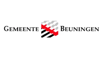 Logo van Gemeente Beuningen, met zwart en rood gestileerd ontwerp naast de tekst.