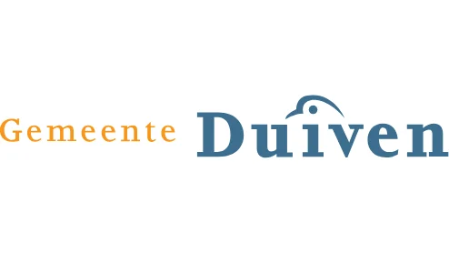 Logo van Gemeente Duiven met gestileerde tekst met een abstracte vogelafbeelding boven de letter 'i' in 'Duiven.