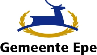 Logo van Gemeente Epe met een gestileerd blauw hert in een gouden lauwerkrans, met daaronder in blauw "Gemeente Epe" geschreven.