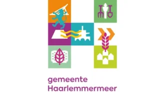 Logo van de gemeente Haarlemmermeer met kleurrijke abstracte iconen, waaronder een boom, fiets en gebouwen.