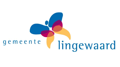 Logo van Gemeente Lingewaard met een gestileerde, kleurrijke vlinder boven de gemeentenaam in blauwe tekst.