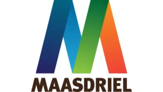 Logo van Maasdriel met een gestileerde letter "M" in blauwe, groene en oranje kleurverlopen met daaronder de naam "MAASDRIEL" in zwarte tekst.