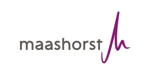 Logo van Maashorst met een gestileerde paarse 'm' en de naam in grijze kleine letters.