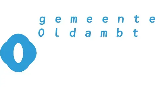 Logo van de gemeente oldambt met de naam in lichtblauwe letters met links een gestileerde blauwe cirkel.