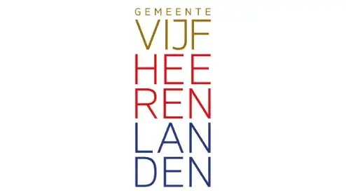 Logo van gemeente vijfheerenlanden met de naam in kleurrijke verticale letters gerangschikt in drie rijen.