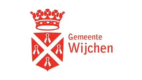 Logo van de gemeente Wijchen, voorzien van een rood schild met daarboven drie witte sleutels en een kroon, naast de tekst "Gemeente Wijchen.