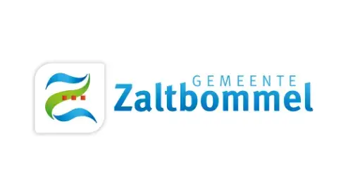 Logo van de gemeente Zaltbommel met een gestileerd blauw en groen golfmotief naast de naam 'Gemeente Zaltbommel.'