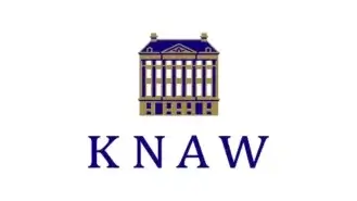 Logo van de Koninklijke Nederlandse Academie voor Kunsten en Wetenschappen (knaw) met een gestileerde gebouwillustratie met daaronder het acroniem "knaw".