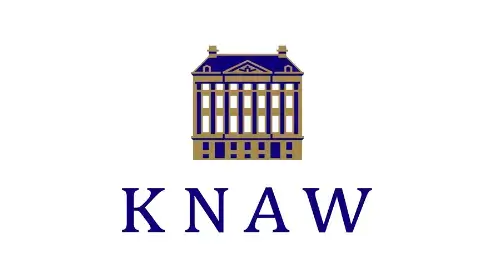 Logo van de Koninklijke Nederlandse Academie voor Kunsten en Wetenschappen (knaw) met een gestileerde gebouwillustratie met daaronder het acroniem "knaw".