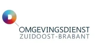 Logo van Omgevingsdienst Zuidoost-Brabant met een veelkleurige cirkel met een 'D' en de naam in grijze tekst.