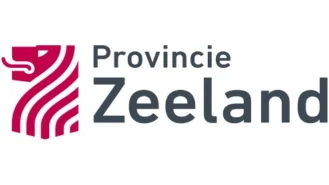 Logo van Provincie Zeeland met een gestileerde rode en roze leeuw naast de tekst "Provincie Zeeland" in grijs.