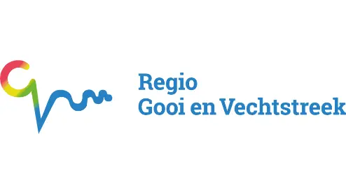 Logo van Regio Gooi en Vechtstreek met een kleurrijk abstract golfmotief naast de naam in blauwe tekst.