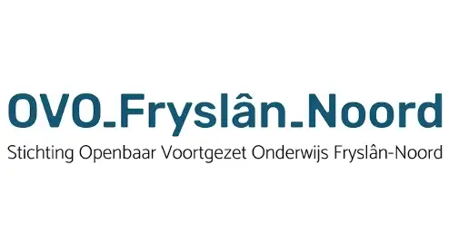 Logo van ovo Fryslân Noord, stichting Openbaar voortgezet onderwijs Fryslân-Noord, in blauwe tekst op een lichte achtergrond.