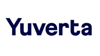 De afbeelding toont het woord "Yuverta" in vetgedrukte, donkerblauwe letters tegen een witte achtergrond.