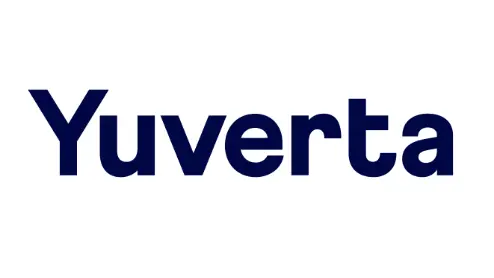 De afbeelding toont het woord "Yuverta" in vetgedrukte, donkerblauwe letters tegen een witte achtergrond.