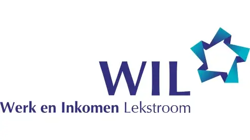 Logo van werk en inkomen lekstroom met de afkorting 'wil' in donkerblauw, naast een blauw en paars sterontwerp.
