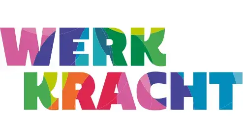 Kleurrijke tekstafbeelding "werkkracht" in een levendige, veelkleurige lettertypestijl.