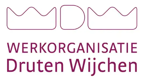 Logo van werkgroep druten wijchen met twee abstracte kroonachtige symbolen boven de naam van de organisatie in paarse tekst.