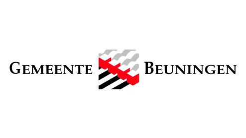 Logo van Gemeente Beuningen, met zwart en rood gestileerd ontwerp naast de tekst.