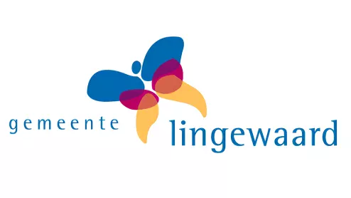 Logo van Gemeente Lingewaard met een gestileerde, kleurrijke vlinder boven de gemeentenaam in blauwe tekst.