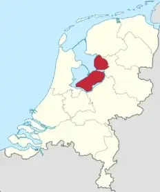 Kaart van Nederland met de provincies Flevoland en Noord-Holland in rood gemarkeerd.