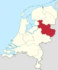 Een kaart van Nederland met de provincie Gelderland in rood gemarkeerd, gelegen in het centraal-oostelijke deel van het land.