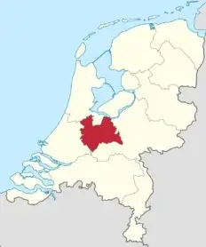 Kaart van Nederland met de provincie Utrecht in rood gemarkeerd.