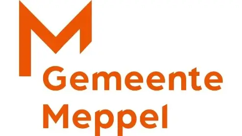 Logo van Gemeente Meppel met een grote gestileerde oranje letter "M" boven de woorden "Gemeente Meppel" in oranje tekst.