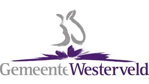 Logo van Gemeente Westerveld met gestileerde grijze en paarse designelementen boven de tekst.