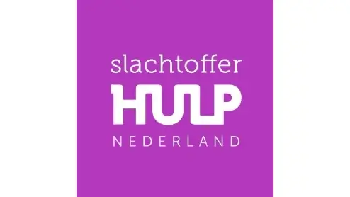 Logo voor Slachtoffer Hulp Nederland op een paarse achtergrond met witte tekst.