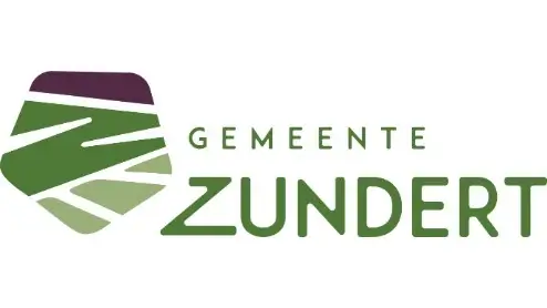 Het logo van Gemeente Zundert is voorzien van een gestileerd bladmotief naast de tekst "Gemeente Zundert" in het groen.