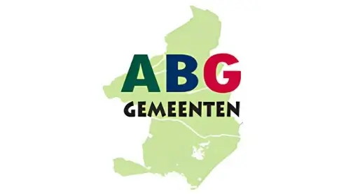 Kaartsilhouet van een regio met daarop in vette letters "ABG Gemeenten".