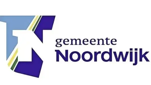 Logo van gemeente Noordwijk met een gestileerde "N" in blauwe tinten met groene en gele accenten, naast de tekst "gemeente Noordwijk" op een witte achtergrond.