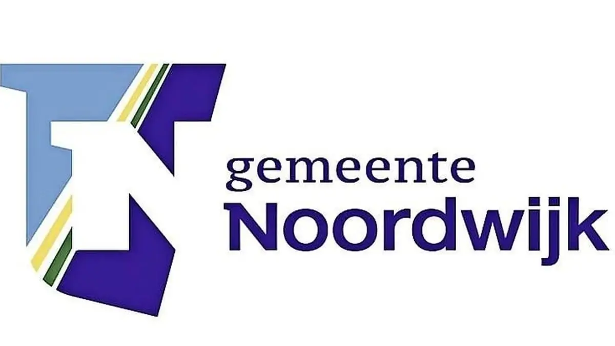 Logo van gemeente Noordwijk met een gestileerde "N" in blauwe tinten met groene en gele accenten, naast de tekst "gemeente Noordwijk" op een witte achtergrond.