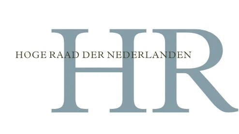 Logo van de Hoge Raad der Nederlanden, met de letters "HR" in groot lettertype en de volledige naam geschreven tussen de initialen.