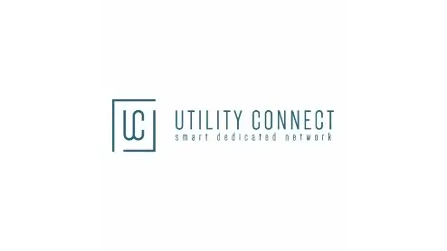 Utility Connect-logo met gestileerde "UC" in een vierkant en de tekst "UTILITY CONNECT smart dedicated network" op een witte achtergrond.