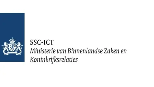 Logo van het Nederlandse Ministerie van Binnenlandse Zaken en Koninkrijksrelaties met de tekst "SSC-ICT Ministerie van Binnenlandse Zaken en Koninkrijksrelaties" naast een blauw embleem.