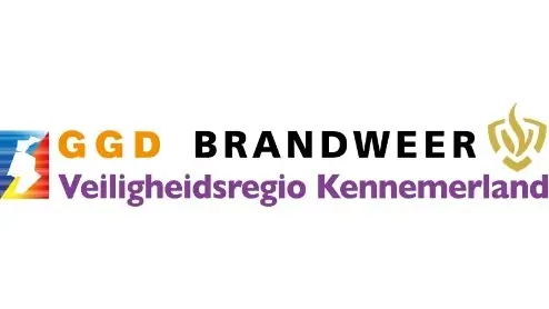 Logo's van GGD, Brandweer en Veiligheidsregio Kennemerland worden naast de respectievelijke kleuren en symbolen weergegeven.